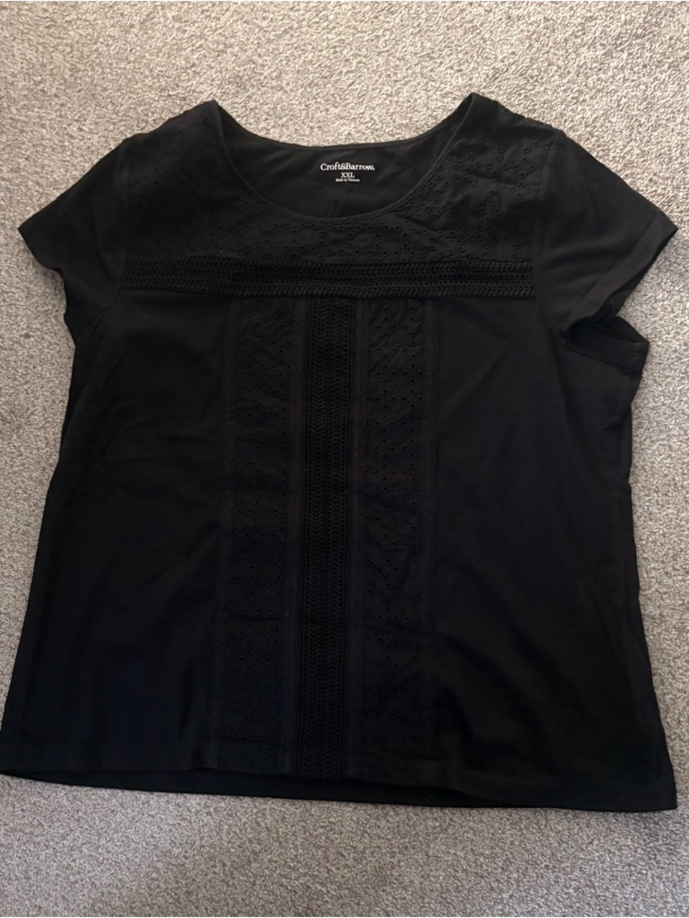 croft & barrow Black Short Sleeve Embroidered Tee - Picture 6 of 6